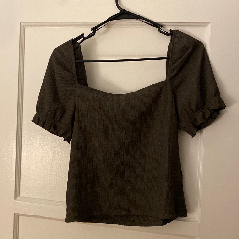 HM Green Smocked Square Neck Top